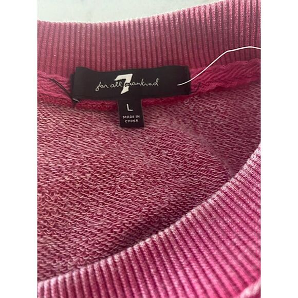 7 For All Mankind Raspberry Ruffle Cropped Top Sweatshirt Crewneck Sz L NWT - Picture 2 of 7